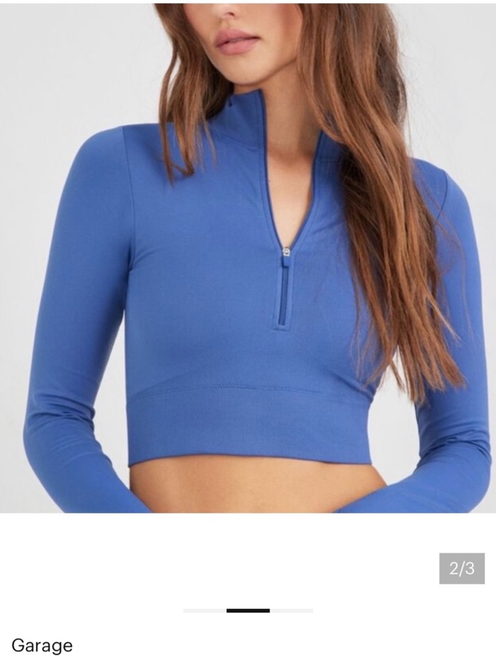 Garage Blue Long-Sleeve Cropped Zip Mock Neck Top